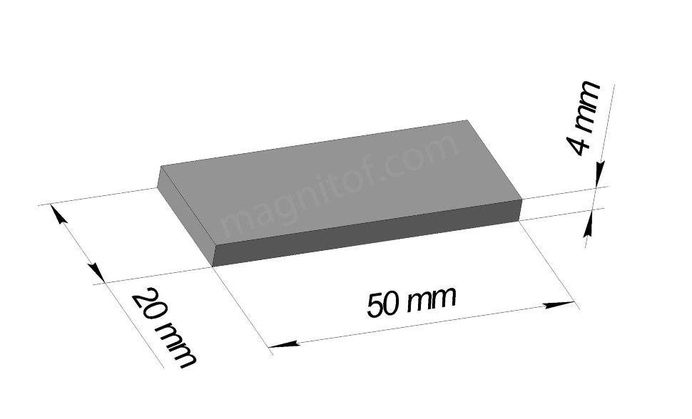 Неодимовый магнитный прямоугольник 50x20x4