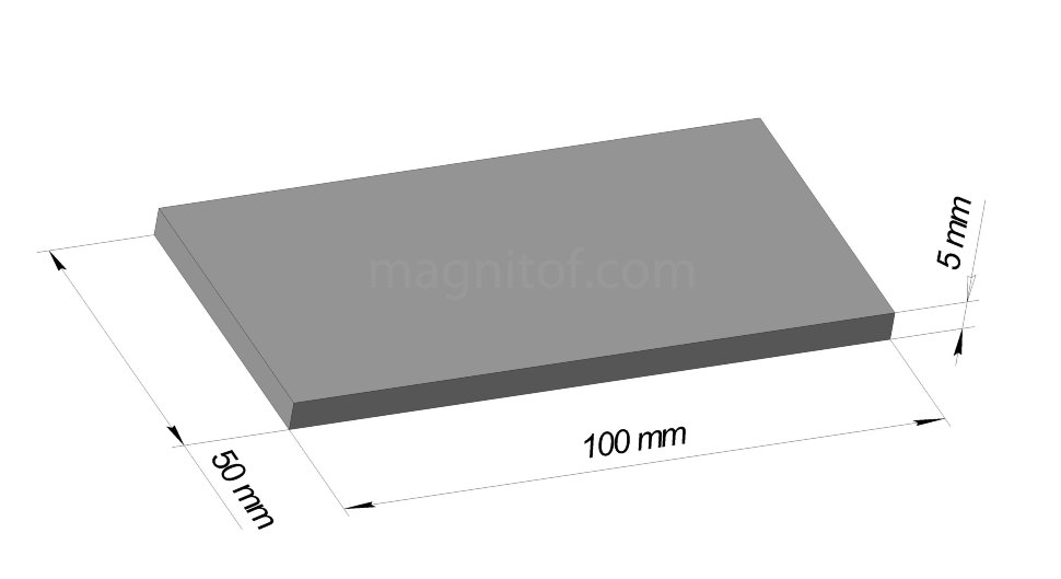 Неодимовый магнитный прямоугольник 100x50x5